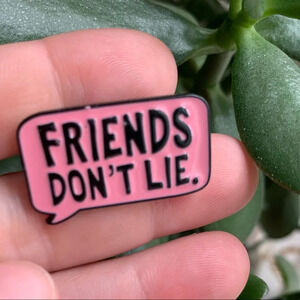Brand new Stranger Things inspired “Friends Don’t Lie” speech bubble enamel pin